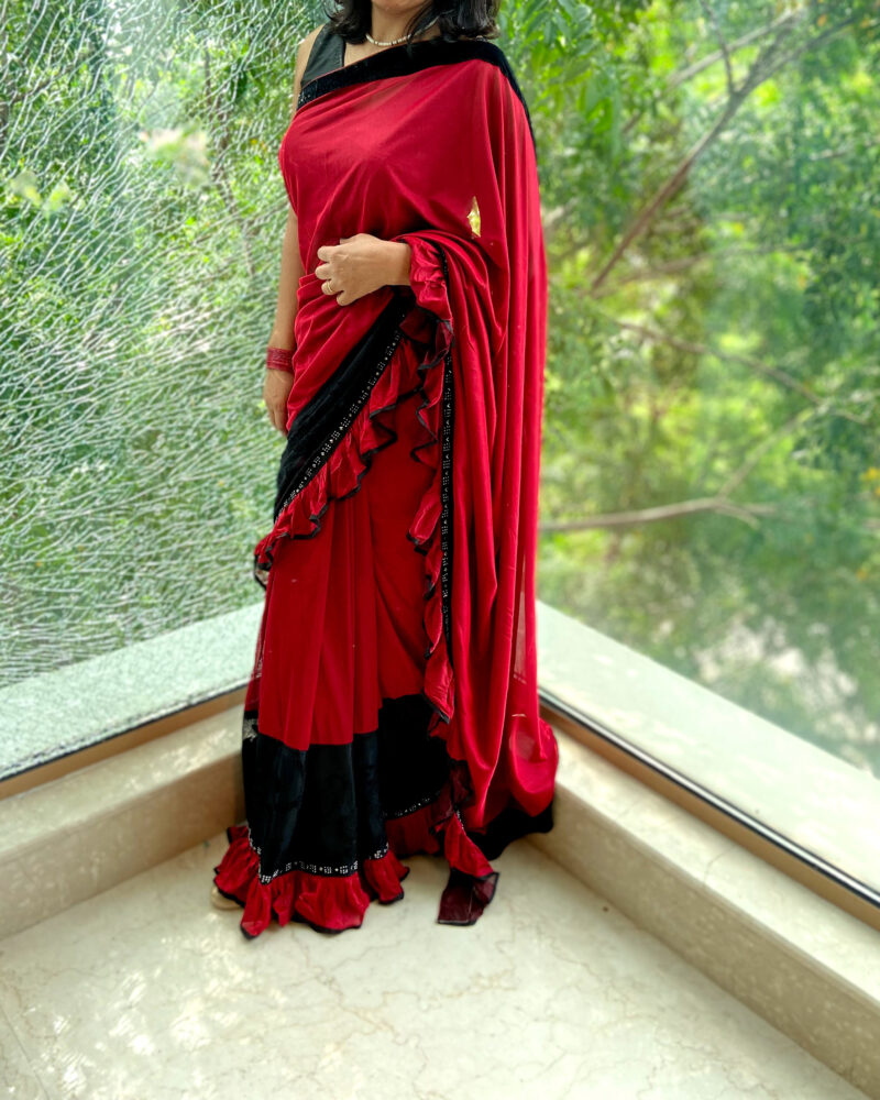 Lycra Red and Black saree - Shop sarees online at Feelzz.com