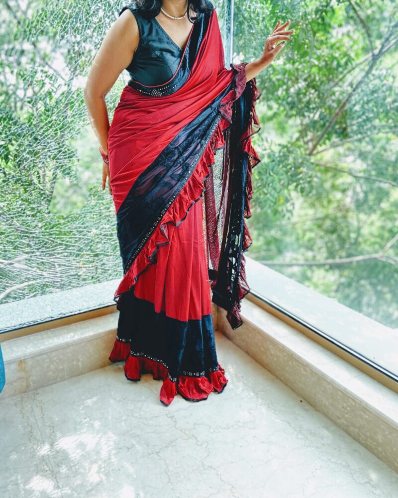 Red Lycra saree - Shop saree online at Feelzz.com