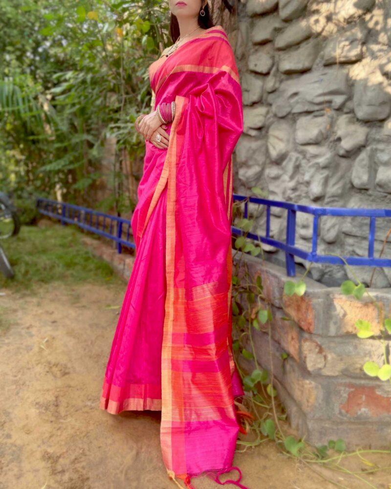 Raw silk saree with khadi weaving pallu - Shop now Feelzz.com