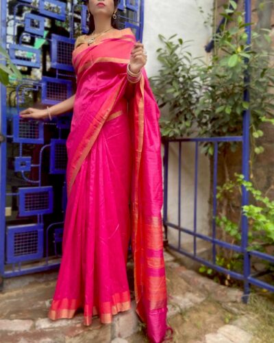 Raw silk saree with khadi weaving pallu - Shop now Feelzz.com